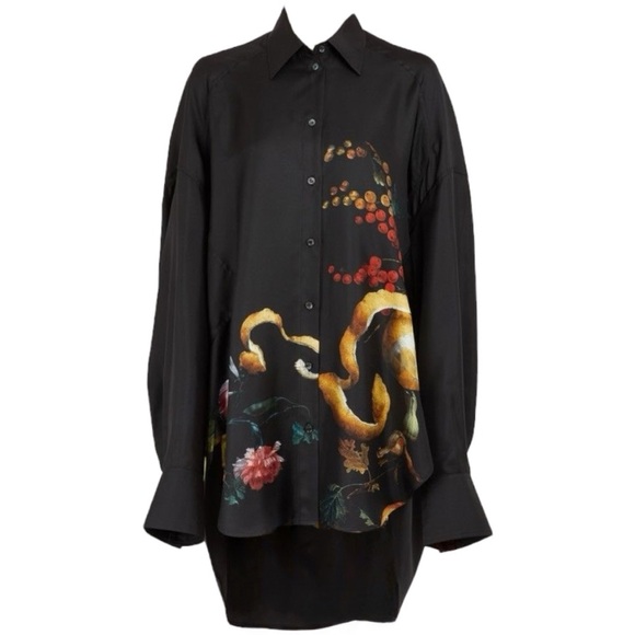 CÉLINE BLACK SILK STILL LIFE PRINT OVERSIZED BLOUSE SHIRT SIZE 38 PHOEBE PHILO - Picture 4 of 6